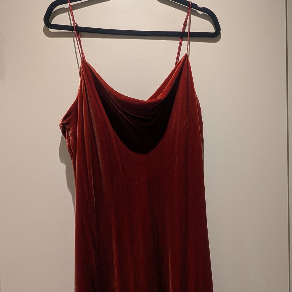 Banana Republic Rita Velvet Maxi Dress XL Burnt Orange “Cabin Red” Slip - Picture 2 of 5